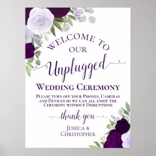 Purple Boho Chic Floral Unplugged Wedding Ceremony Poster