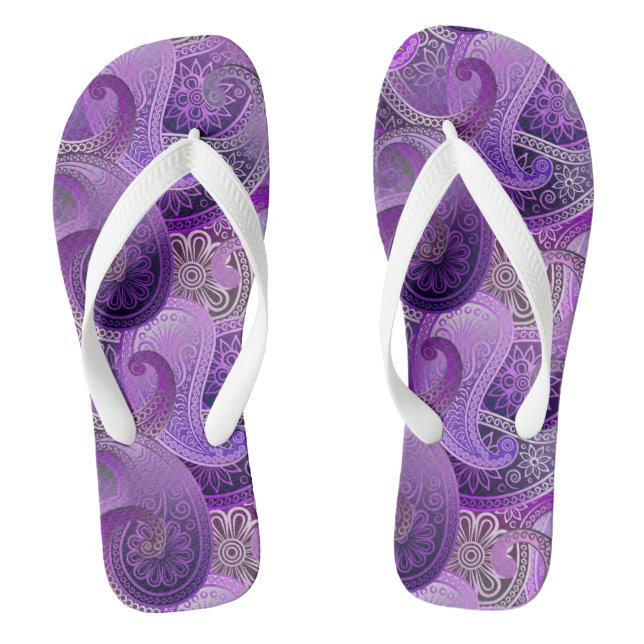 Purple Boho Damask Pattern Thongs (Footbed)