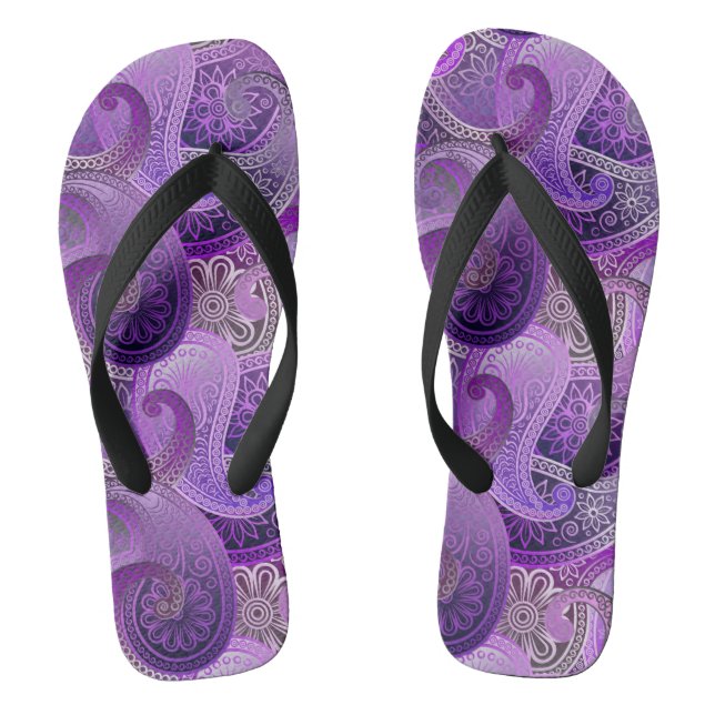 Purple Boho Damask Pattern Thongs (Footbed)