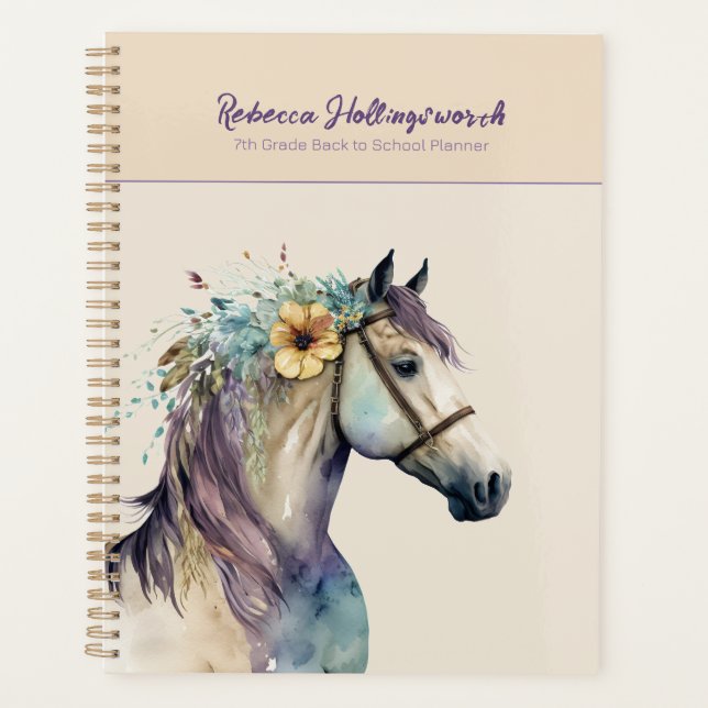 Purple Boho Horse Custom Back To School Planner (Front)