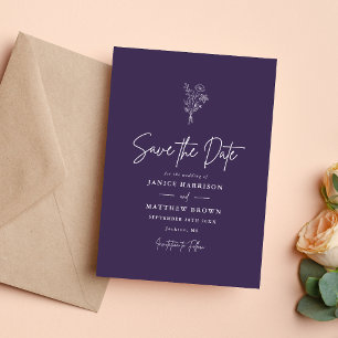 Purple Boho Minimalist Botanicals Wedding Save The Date