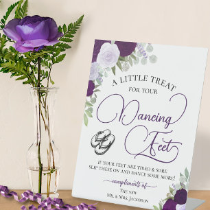 Purple Boho Roses Dancing Feet Flip Flop Wedding  Pedestal Sign