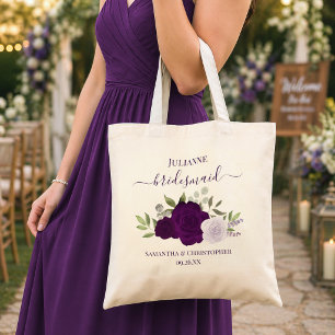 Purple Boho Roses Elegant Bridesmaid Wedding Favou Tote Bag