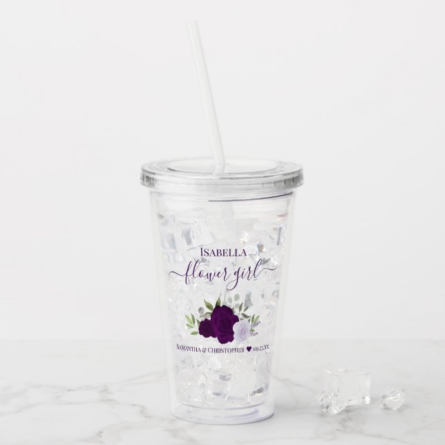 Purple Boho Roses Elegant Flower Girl Wedding Acrylic Tumbler (Front Ice)