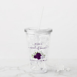Purple Boho Roses Elegant Maid of Honour Wedding Acrylic Tumbler
