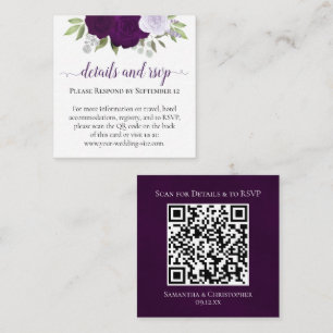 Purple Boho Roses Wedding Details & RSVP QR Code Enclosure Card