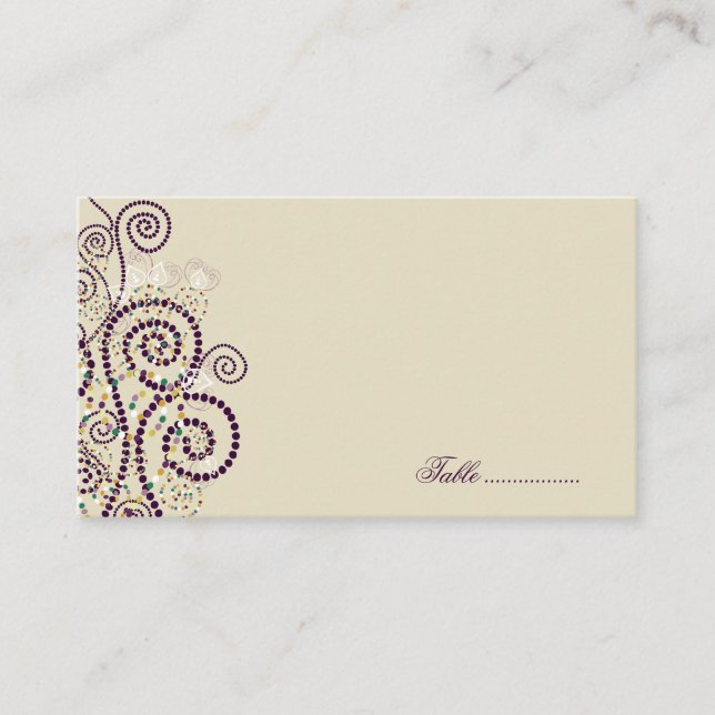 Purple Boho Spirals Elegant Wedding Place Cards (Front)