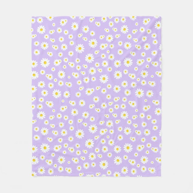 Purple Boho Spring Daisies Pattern Fleece Blanket (Front)
