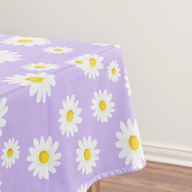 Purple Boho Spring Daisies Pattern Tablecloth (In Situ)