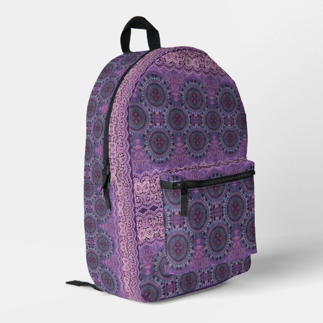 Purple Boho Style   Printed Backpack (Back Corner Left)