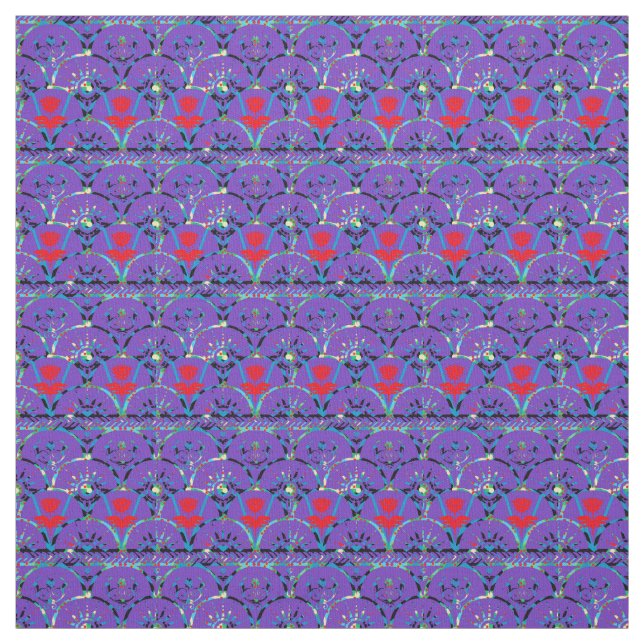 Purple Boho Sunrise | Red Flowers Fabric (Swatch)