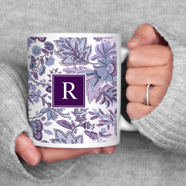 Purple Boho Vintage Floral Monogram Coffee Mug (Creator Uploaded)