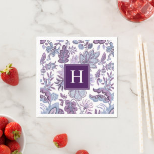 Purple Boho Vintage Floral Monogrammed Napkin