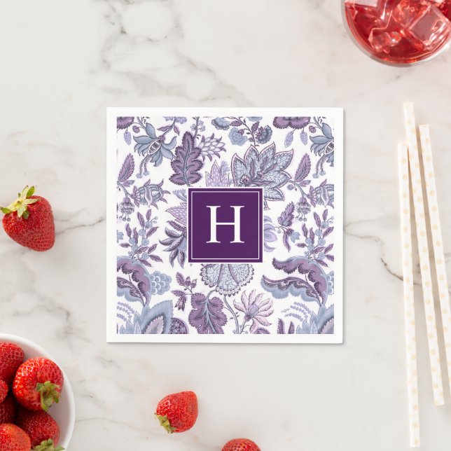 Purple Boho Vintage Floral Monogrammed Napkin (Insitu)