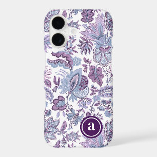 Purple Boho Vintage Floral Print Monogrammed