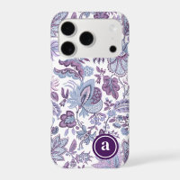 Purple Boho Vintage Floral Print Monogrammed