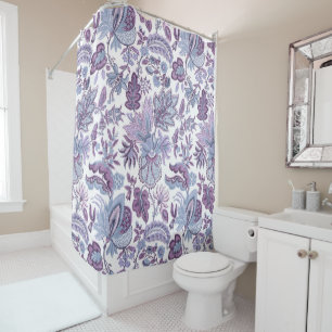 Purple Boho Vintage Floral Print Shower Curtain