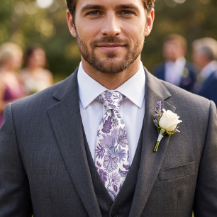 Purple Boho Vintage Floral Print Tie