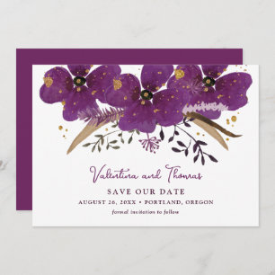 Purple Boho Watercolor Flowers Save The Date Invitation