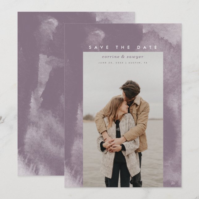 Purple Boho Watercolor Save the Date (Front/Back)