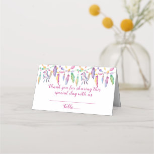 Purple Boho Wedding Feather Indian Native American Place Card