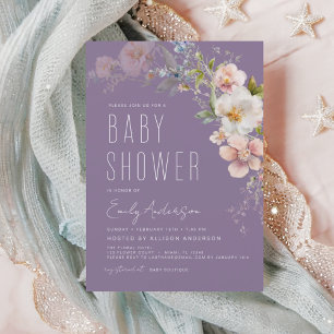 Purple Boho Wildflower Baby Shower Elegant Invitation