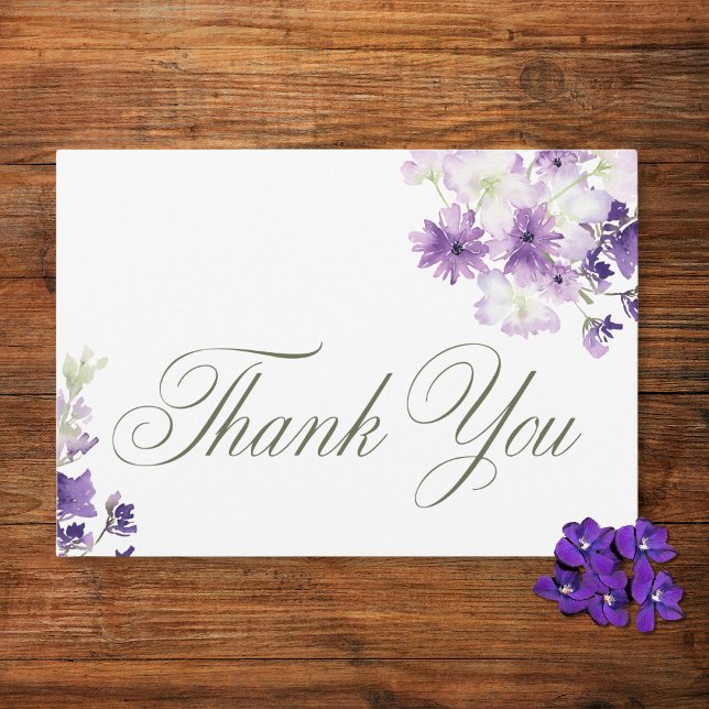 Purple Boho Wildflowers White Wedding Thank You Card (Creator Uploaded)