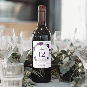 Purple Boho Wreath Wedding Table Number Wine Label