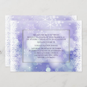 Purple Bokah Snowflakes Winter Wedding Invitation