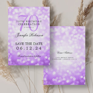 Purple Bokeh 70th Birthday Save the Date Invitation