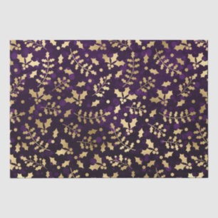 Purple Bokeh and Gold Foil Christmas Holly Tissue Paper
