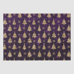 Purple Bokeh and Gold Glitter Christmas Trees Tissue Paper