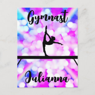 Purple Bokeh Blast Gymnastics Beam Personalised Postcard