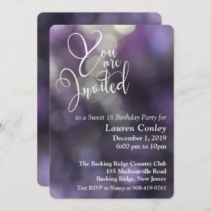 Purple Bokeh Light Sweet Sixteen 1 Invitation