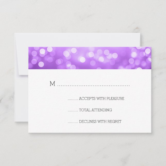 Purple Bokeh Lights Elegant Wedding RSVP (Front)