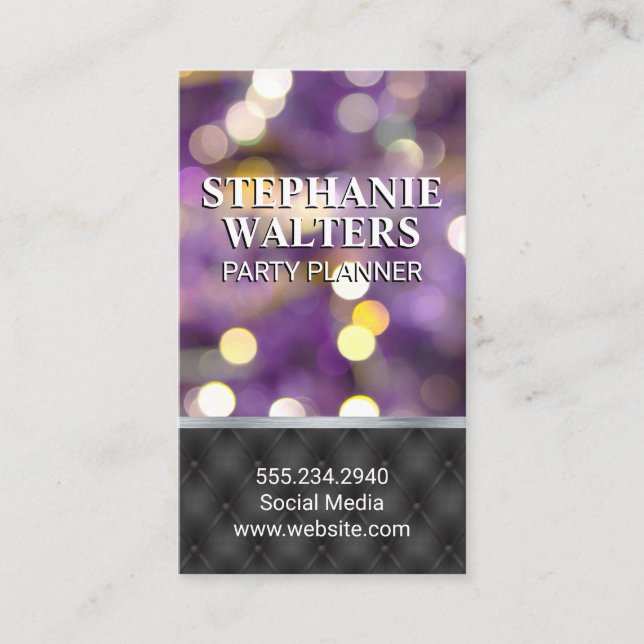 Purple Bokeh Lights | Upholstered Pad Background Business Card (Front)