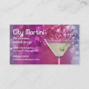 Purple Bokeh Martini Bar Bartender Business Card