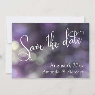 Purple Bokeh, Modern Script Save the Date