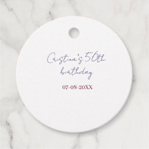 purple bold 50 birthday anniversary add name date favour tags