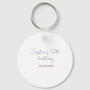purple bold 50 birthday anniversary add name date key ring