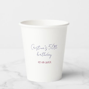 purple bold 50 birthday anniversary add name date paper cups