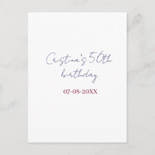 purple bold 50 birthday anniversary add name date postcard