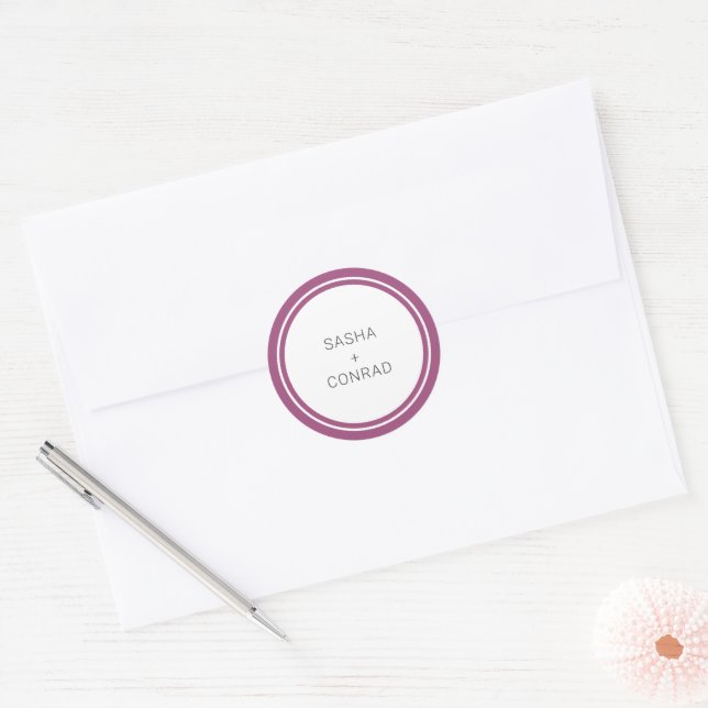 Purple Bold Border Modern Wedding Classic Round Sticker (Envelope)