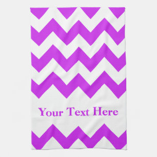 Purple Bold Chevron with customisable text Tea Towel