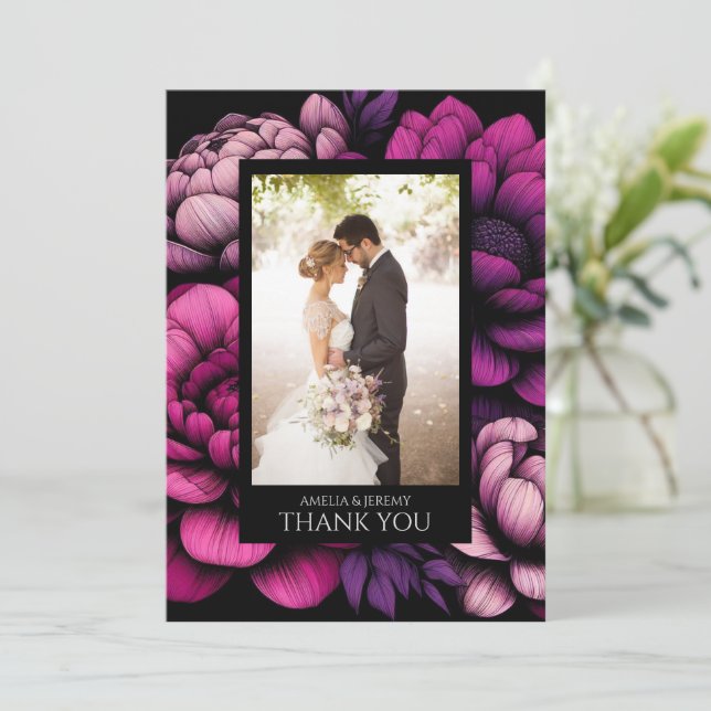 Purple Bold Floral Thank You Card (Standing Front)