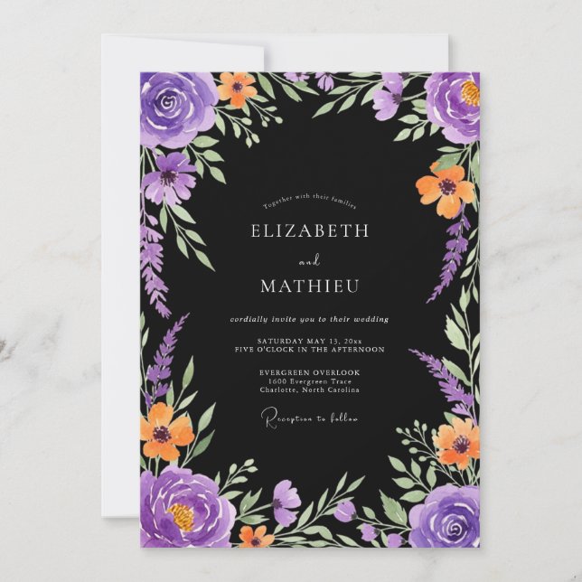 Purple Bold Moody Wedding Invitation (Front)