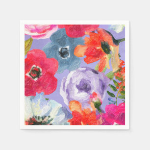 Purple Bold Painted Floral Pop Chic Bridal Shower Napkin