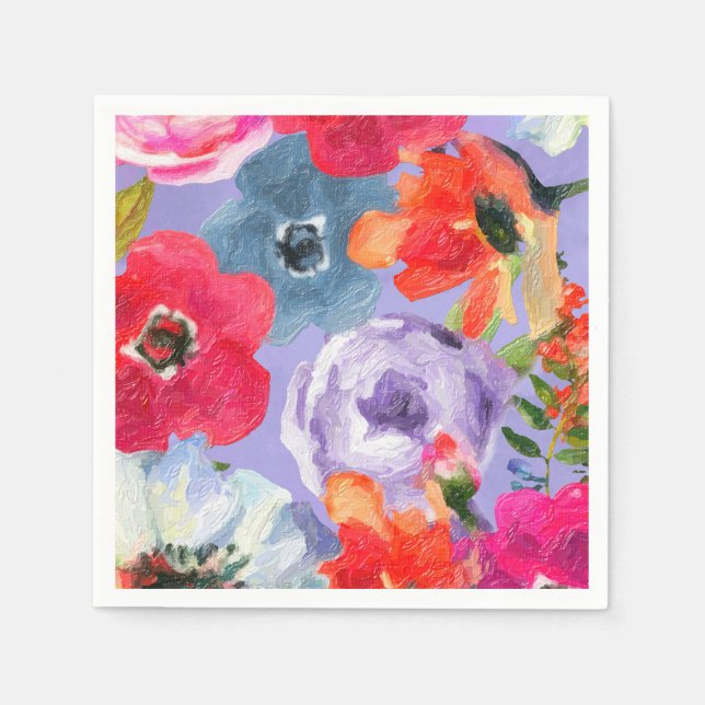 Purple Bold Painted Floral Pop Chic Bridal Shower Napkin (Front)