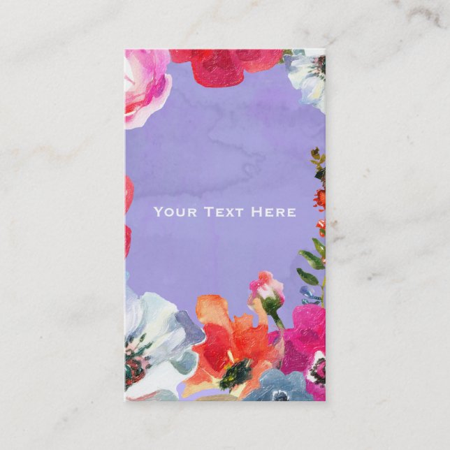 Purple Bold Painted Floral Pop Chic Modern Business Card (Front)
