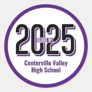 Purple Bold Shadowed Numbers Class of 2025 Classic Round Sticker